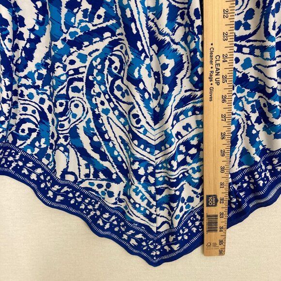 Chico’s Blue White Artsy Print Asymmetric Hem Coastal Stretch Skirt Large/2 - Picture 4 of 8